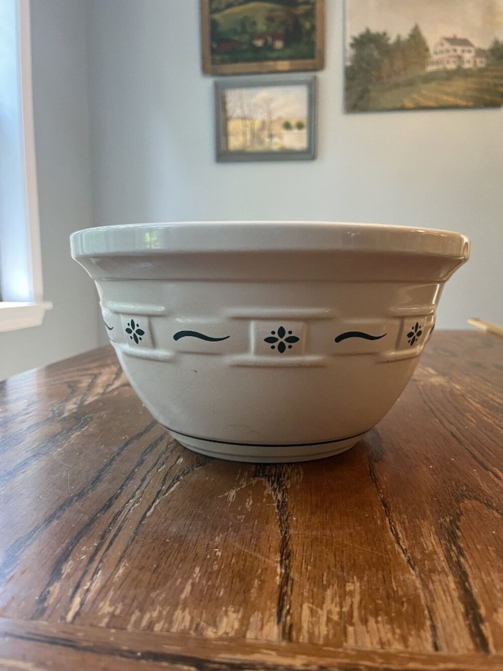 Longaberger Pottery Green Woven Traditions Large 10" Mixing Bowl Made In USA